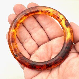 Vintage Bakelite Women's Bangle Bracelet Faux Tortoise Brown Amber